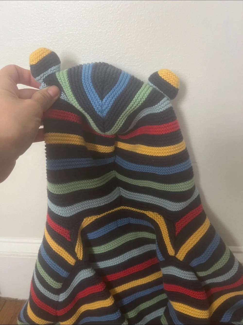 GAP Striped Hooded Knit Cardigan - Black with Red, Yellow, Blue, Green, Gray